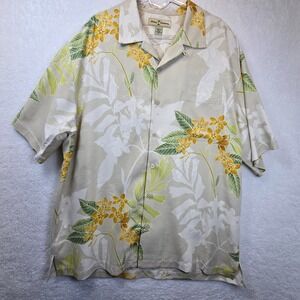 Y2K Tommy Bahama Mens XL‎ Silk Shirt Tropical Floral Wood Button Up Resortwear